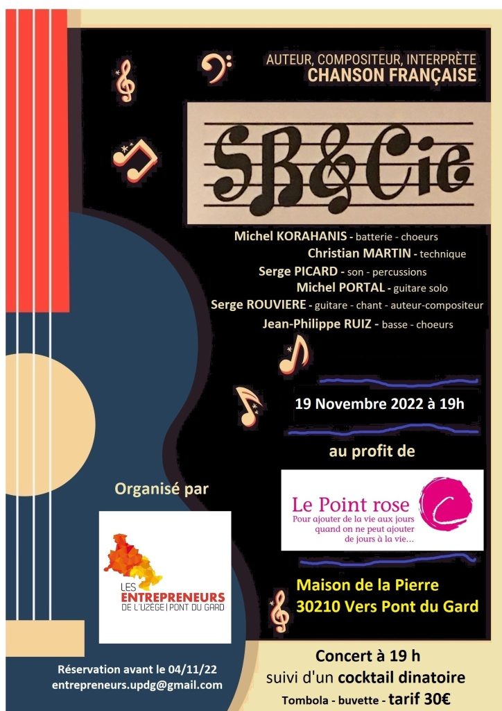 Concert de «SR&Cie» avec cocktail dinatoire au profit de l’association « Le Point Rose » Concert de «SR&Cie» avec cocktail dinatoire au profit de l’association « Le Point Rose »